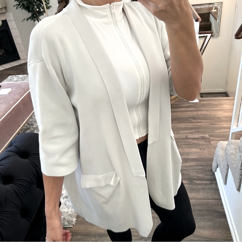 COS Women’s White Opened Front Double Pocket Long Cardigan Jacket Size L